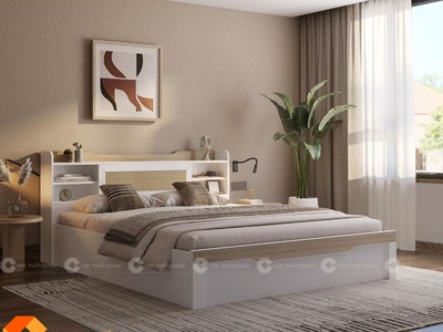 Giường Ngủ Gỗ Công Nghiệp Có Kệ Trang Trí Tối Ưu Lưu Trữ 2