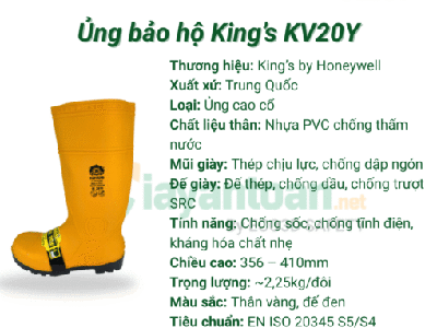 Ủng bảo hộ cao cổ Kings KV20Y Lựa chọn bền bỉ cho môi trường ẩm ướt công trường nặng 0