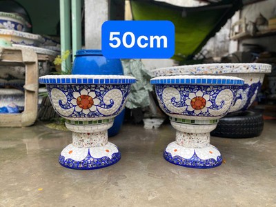 Chậu khảm miểng , cẩn miểng chén dĩa , đắp sành sứ thủ công mỹ nghệ Thủ Đức 2