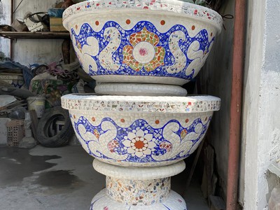 Chậu khảm miểng , cẩn miểng chén dĩa , đắp sành sứ thủ công mỹ nghệ Thủ Đức 13