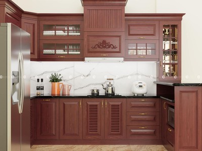 Mẫu Tủ Bếp Gỗ Xoan Đào Đẹp, Bền Và Chịu Nhiệt Tốt 1