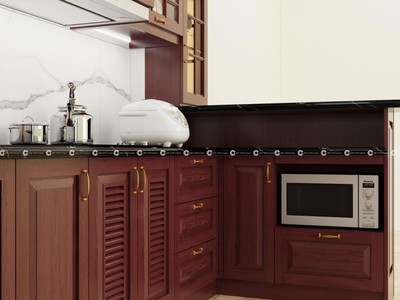 Mẫu Tủ Bếp Gỗ Xoan Đào Đẹp, Bền Và Chịu Nhiệt Tốt 0