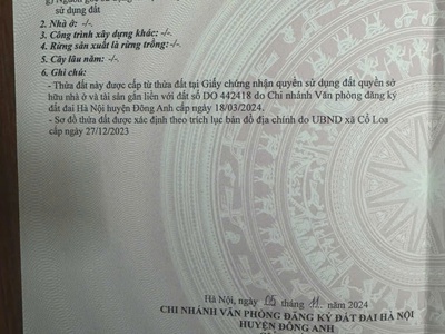 Cần bán mảnh đất xứ đồng nổ, xóm vang cổ loa, đông anh, hà nội gần vinhomes đông anh cách khoảng 0