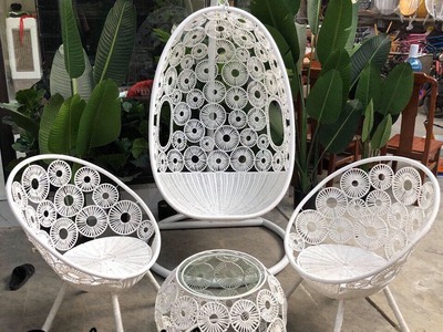 Xích đu kèm bàn ghế nhựa giả mây ban công 2