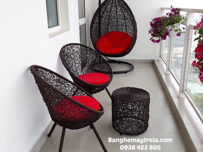 Xích đu kèm bàn ghế nhựa giả mây ban công 0