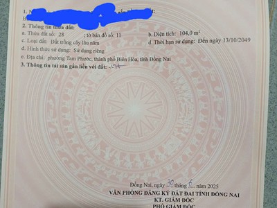 Đất siêu đẹp giá tốt- chính chủ bán lô đất tại phường tam phước, biên hoà, đồng nai 1