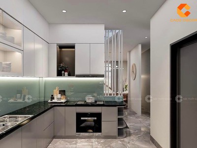 Tủ Bếp Gỗ Công Nghiệp Chữ U Phủ Acrylic Cao Cấp Hiện Đại 2