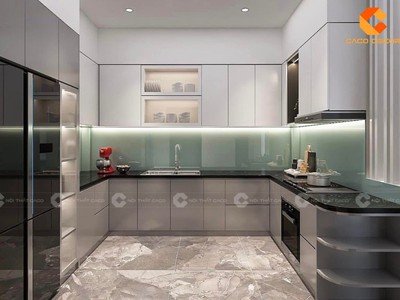 Tủ Bếp Gỗ Công Nghiệp Chữ U Phủ Acrylic Cao Cấp Hiện Đại 1