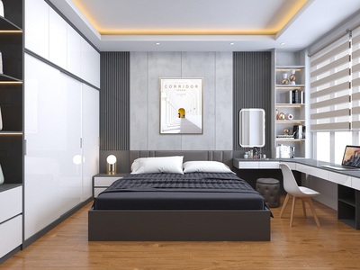 ComBo Phòng Ngủ Gỗ Công Nghiệp Phối Trắng Xám Thanh Lịch 1