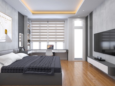 ComBo Phòng Ngủ Gỗ Công Nghiệp Phối Trắng Xám Thanh Lịch 2