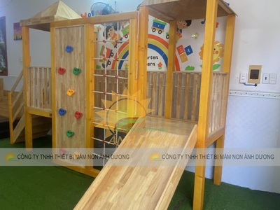 Cầu trượt gỗ mầm non, bộ liên hoàn cầu trượt gỗ trẻ em 0