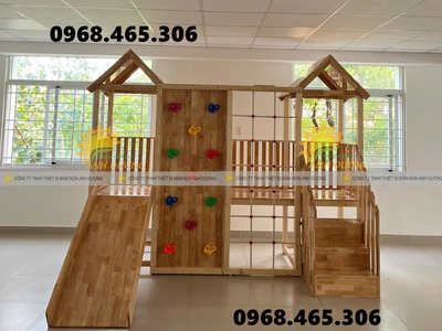 Cầu trượt gỗ mầm non, bộ liên hoàn cầu trượt gỗ trẻ em 1