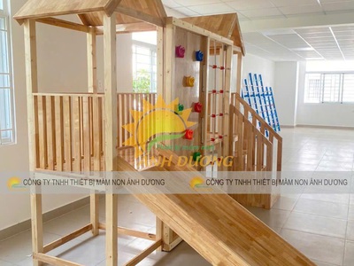 Cầu trượt gỗ mầm non, bộ liên hoàn cầu trượt gỗ trẻ em 2