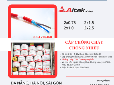 Cáp chống cháy 2x0.75, 2x1.0, 2x1.5 Altek Kabel Sài Gòn, Hà Nội, Đà Nẵng 1