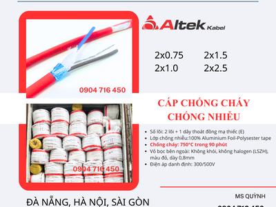 Cáp chống cháy 2x0.75, 2x1.0, 2x1.5 Altek Kabel Sài Gòn, Hà Nội, Đà Nẵng 0