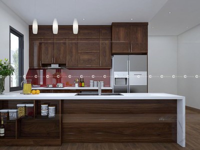 Mẫu Tủ Bếp Gỗ Óc Chó Với Gam Nâu Ấm Áp Sang Trọng 2