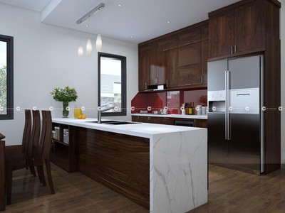 Mẫu Tủ Bếp Gỗ Óc Chó Với Gam Nâu Ấm Áp Sang Trọng 1