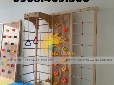 Cầu trượt thang leo gỗ mầm non, thang leo gỗ liên hoàn trẻ em 1