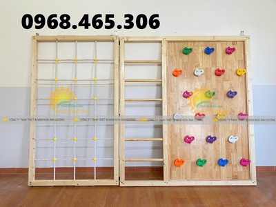 Cầu trượt thang leo gỗ mầm non, thang leo gỗ liên hoàn trẻ em 2