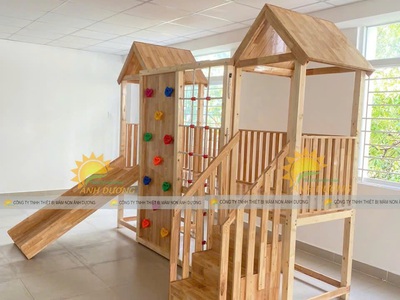 Cầu trượt thang leo gỗ mầm non, thang leo gỗ liên hoàn trẻ em 4
