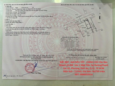 Đất đẹp - giá siêu tốt - chính chủ cần bán nhanh lô đất góc 2 mặt tiền tại quận 12, tp hcm 0