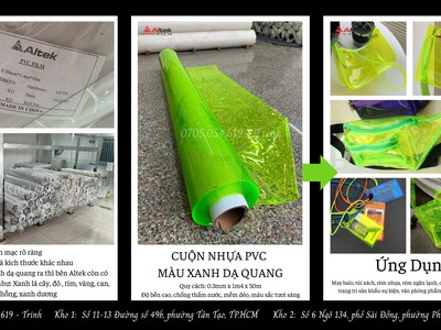 Màng nhựa pvc chuyên may balo phụ kiện, màu xanh dạ quang nổi bật 0