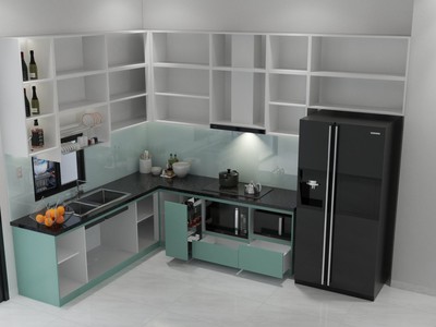 Tủ Bếp Nhựa Picomat Phủ Acrylic Màu Xanh Cao Cấp 1