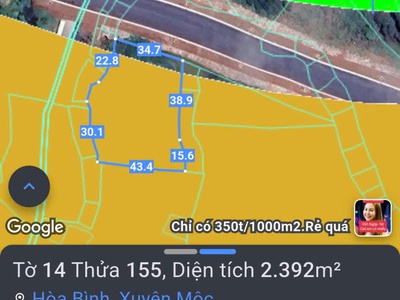 Cần bán 2392mv 34m mặt tiền đường lớn 160m thổ cư 1