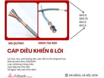 Dây cáp 6x0.5, 6x0.75, 6x1.0, 6x1.5 chống nhiễu Altek Kabel 0