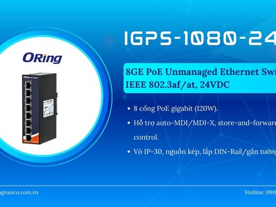  IGPS-1080-24V   Switch PoE công nghiệp 8 cổng Gigabit, nguồn 24VDC 0