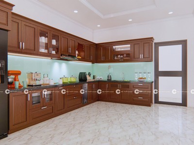 Tủ Bếp Gỗ Sồi Tự Nhiên Chữ L Sang Trọng, Tiện Nghi 2