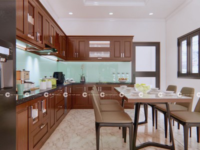 Tủ Bếp Gỗ Sồi Tự Nhiên Chữ L Sang Trọng, Tiện Nghi 0