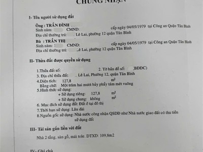 Bán nhà lê lai, khu bàu cát tân bình   128m2, chỉ 9.5 tỷ 0