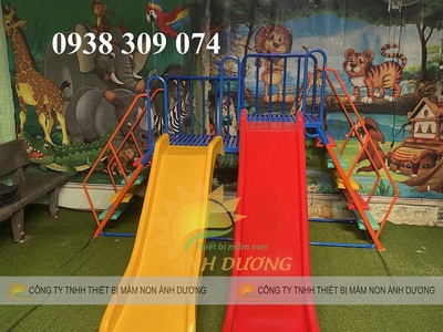 Cầu trượt máng đôi, cầu trượt đôi mầm non 2 máng song song 1