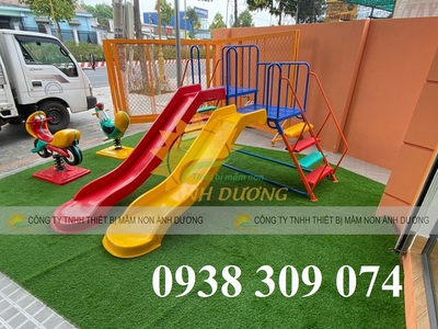 Cầu trượt máng đôi, cầu trượt đôi mầm non 2 máng song song 3