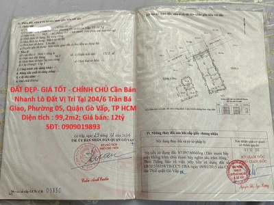 Đất đẹp- giá tốt - chính chủ cần bán nhanh lô đất vị trí tại quận gò vấp, tp hcm 0