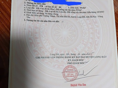 Chủ bán 100mv đường bê tông ô tô xã đất đỏ hcm 5x20 60 tc giá chỉ 900tr 0