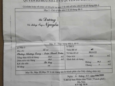 Cần bán nhà đất diện tích đất 46,5m2 mặt tiền 4m có nhà 2 tầng cũ 1