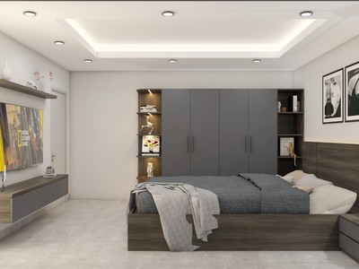 Combo Phòng Ngủ Màu Xám Phối Vân Gỗ Sang Trọng 2