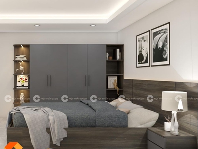 Combo Phòng Ngủ Màu Xám Phối Vân Gỗ Sang Trọng 0