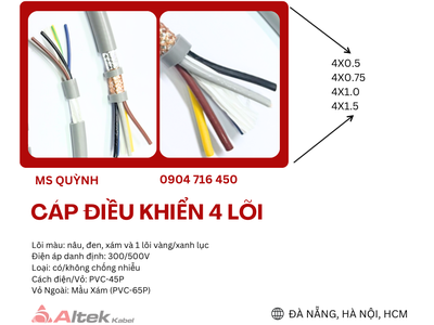 Cáp điều khiển Altek Kabel 4x0.5, 4x0.75, 4x1.0, 4x1.5 1