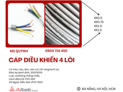 Cáp điều khiển Altek Kabel 4x0.5, 4x0.75, 4x1.0, 4x1.5 0