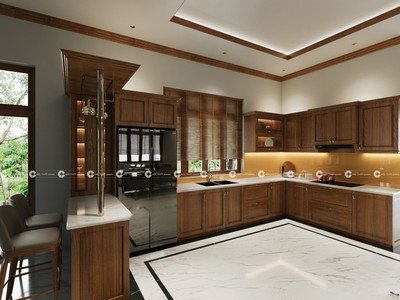 Tủ Bếp Gỗ Sồi Tự Nhiên Thiết Kế Chữ L Hiện Đại, Tiện Nghi 2