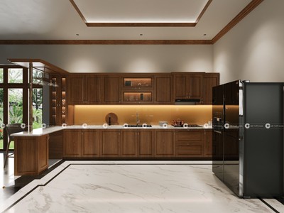 Tủ Bếp Gỗ Sồi Tự Nhiên Thiết Kế Chữ L Hiện Đại, Tiện Nghi 1