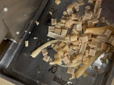 Máy thái tóp mỡ hạt lựu, máy thái da heo-mỡ heo thành hạt lựu nhiều kích thước 3