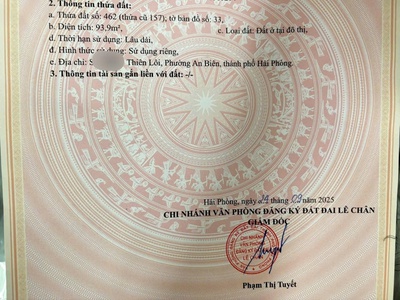 Đất mặt đường 633 thiên lôi, 94m , mặt tiền 5m, giá 8.35 tỉ 2