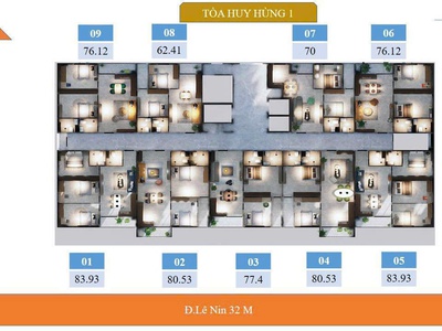 Bán chung cư 81m2 mặt đường 32 - chung cư huy hùng, p. vinh phú 0