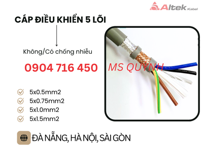 Cáp điều khiển thang máy 5x0.5, 5x0.75, 5x1.0 Altek Kabel 0