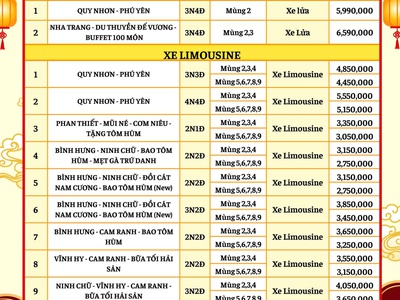 Chùm tour Xe lửa - Limousine Tết Âm Lịch 2026 0