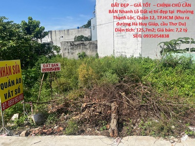 Đất đẹp   giá tốt    chính chủ cần bán nhanh lô đất vị trí đẹp tại quận 12, tphcm 0